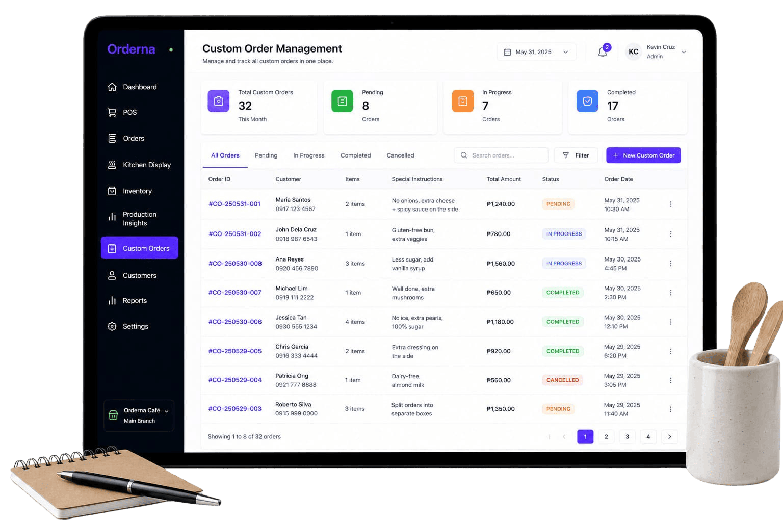 Custom Order Management screenshot