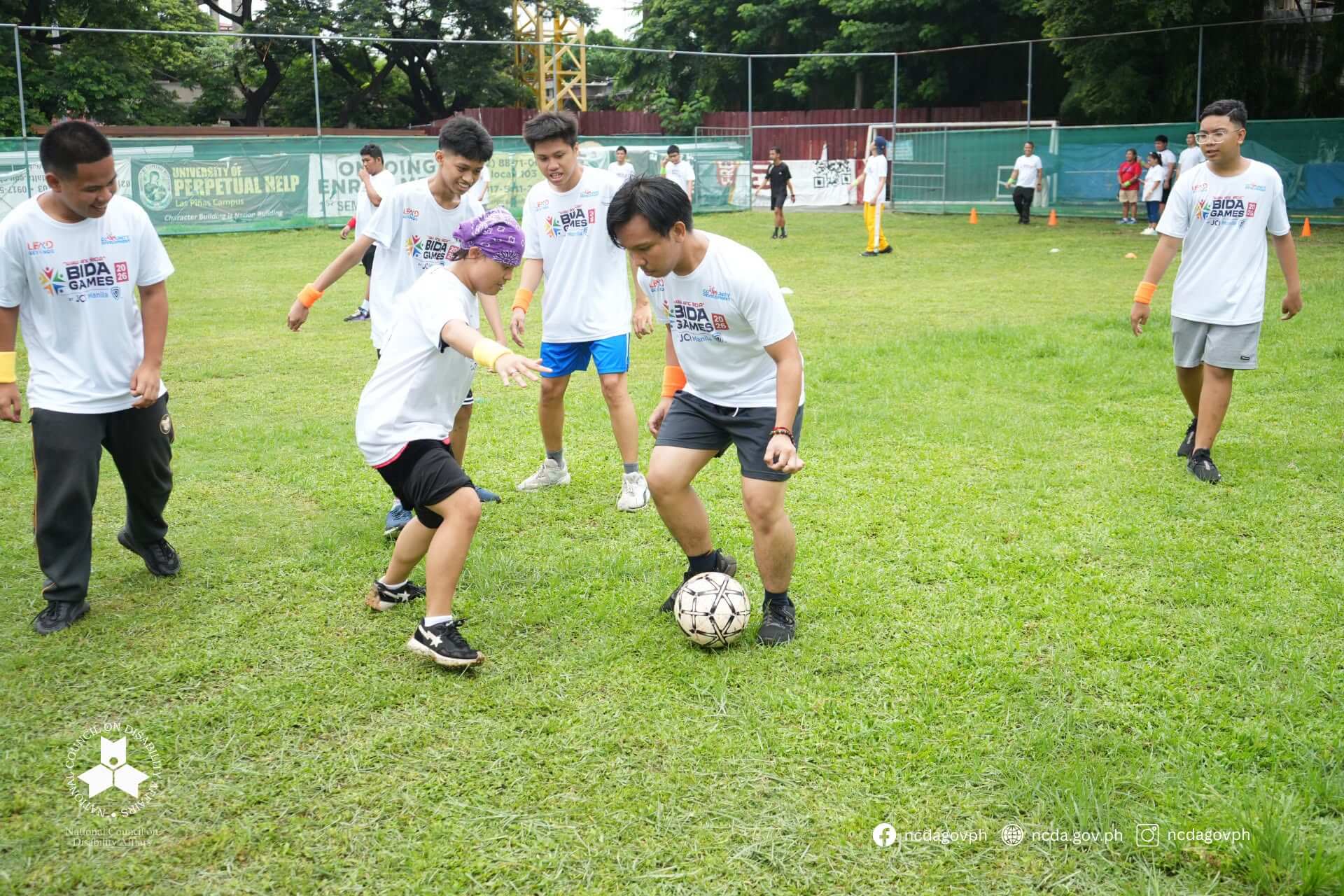Athletes competing in a football match at BIDA Games 2026 in Las Piñas, Metro Manila